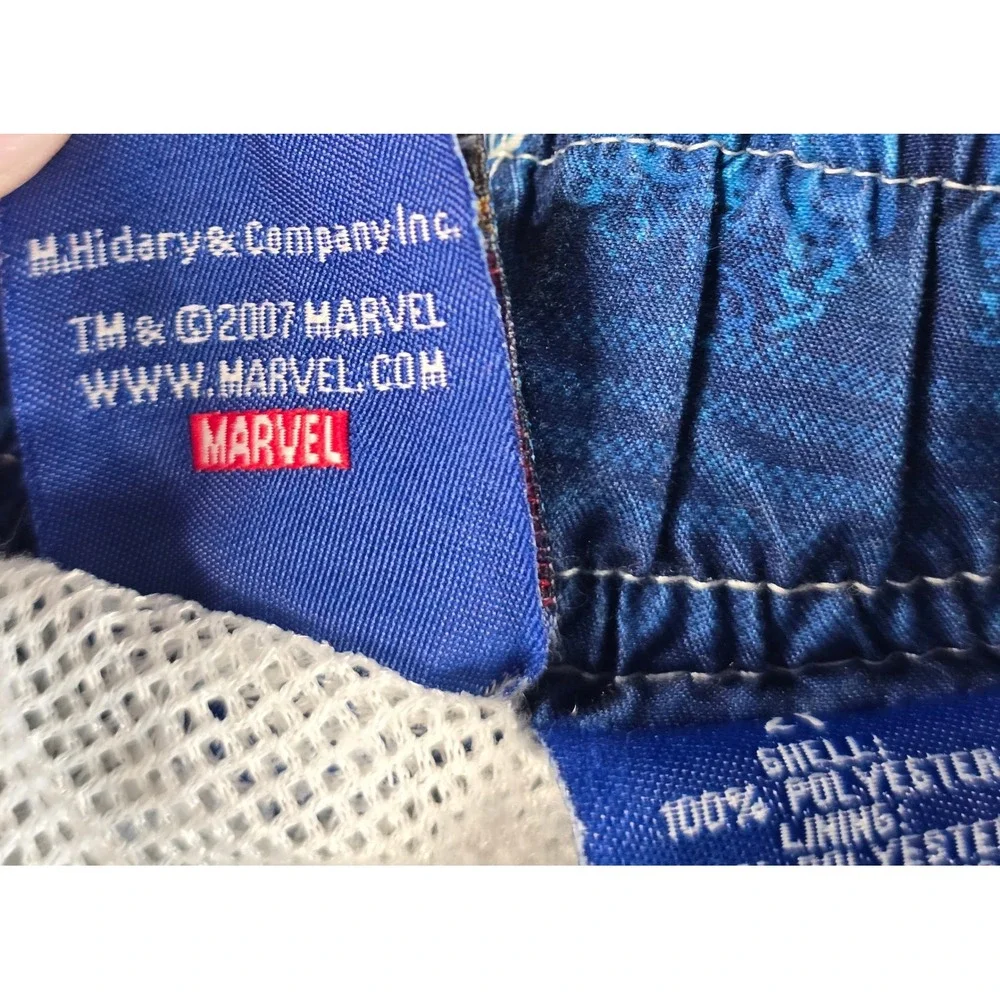 Marvel The Amazing Spiderman Boys Blue Plaid Swim Trunks Size 2T 2007 Vintage